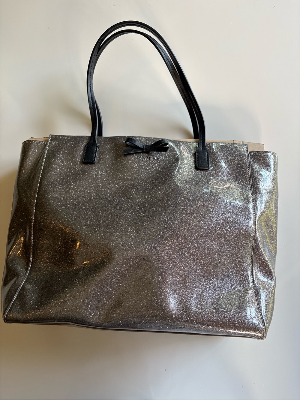 Kate Spade Glitter Tote with Bow Accent - Silver